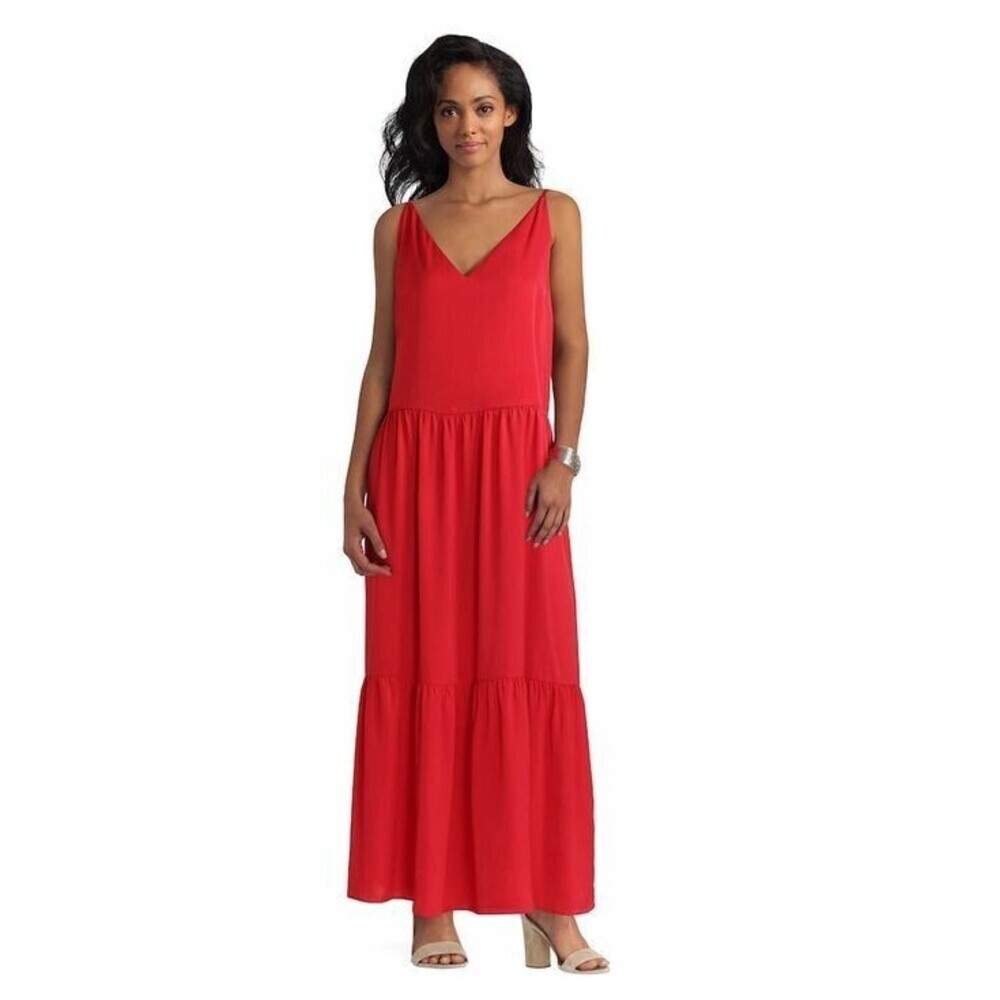 NWT Gigi Parker WomenTiered V-neck Red Maxi sleeveless Dress women's size S $139